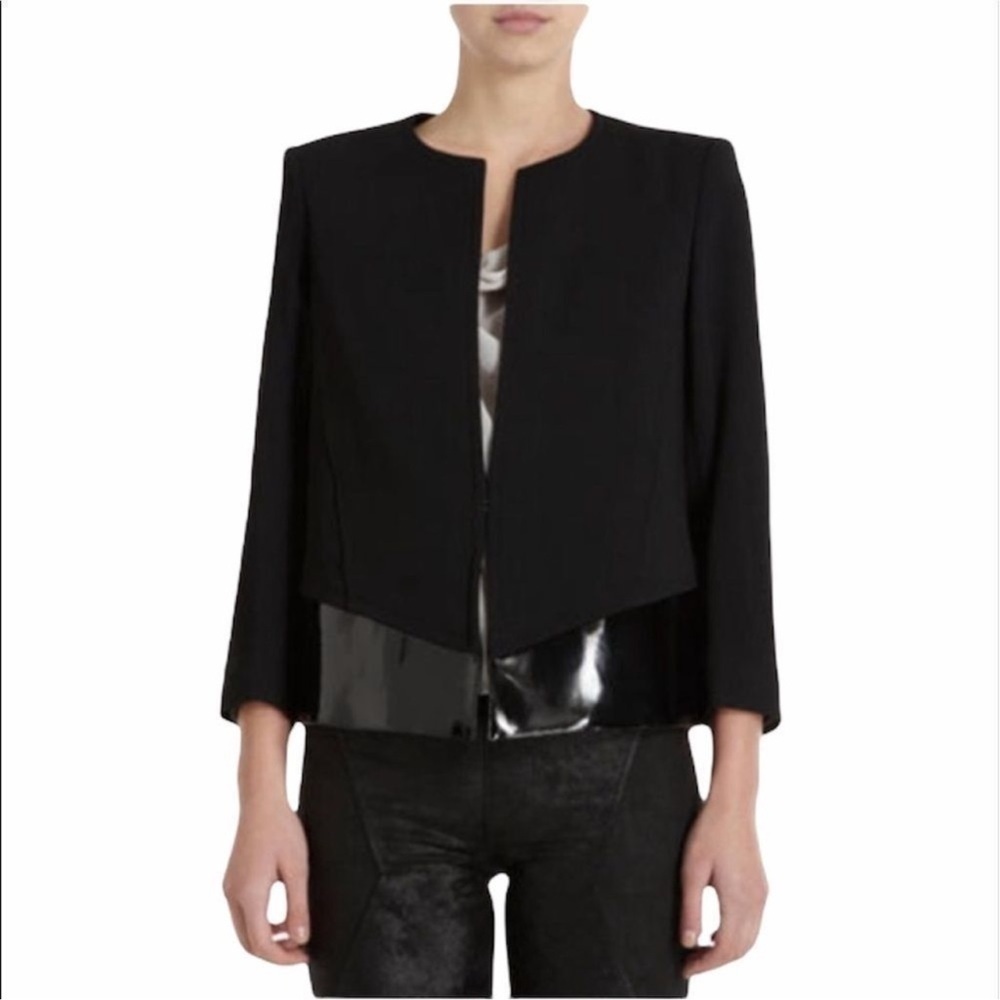 Helmut Lang Black Angora Blend Faux Patent Leather Trim Luxury Blazer 8